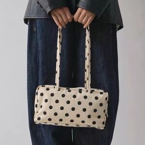 BAGGU NWT Cream Nylon Bowler Bag with Black Polka Dots